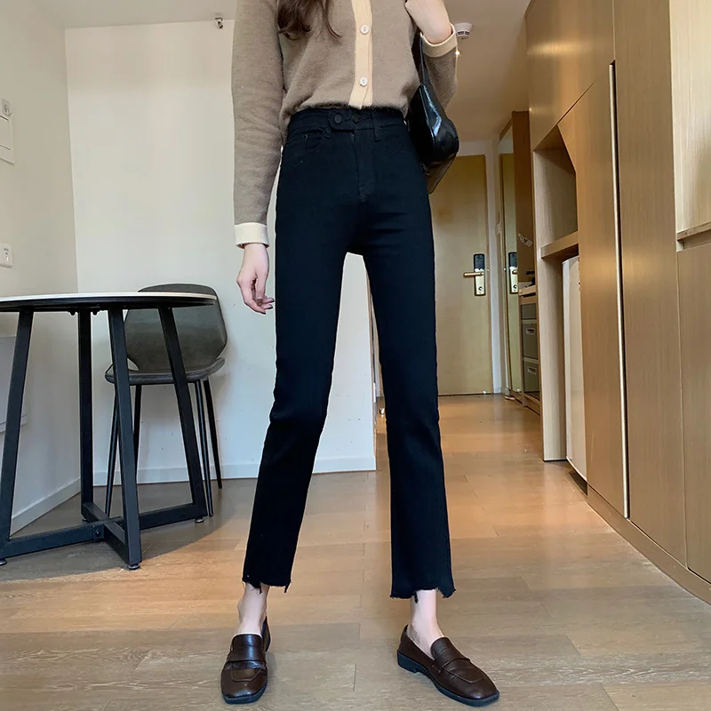 

Women's High Waist Jeans New Straight Loose Small 150 Black Straight Pants Cigarette Pants Spring and Autumn.Kio