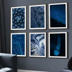 Темно-синий холст живопись суккуленты плакат ночное небо лес Настенная картина для гостиной украшение медуза в темноте печать