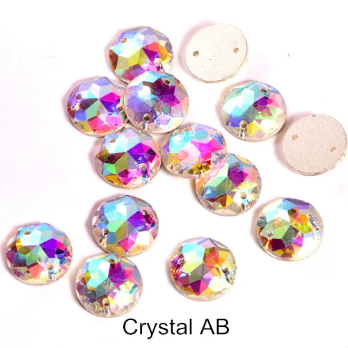 Crystal AB 36 шт. 14 мм стеклянные кристаллические стразы АВ круглые Висячие Стразы с белыми отверстиями белые пришитые камни для украшения одежды B1012 - Цвет: Crystal AB