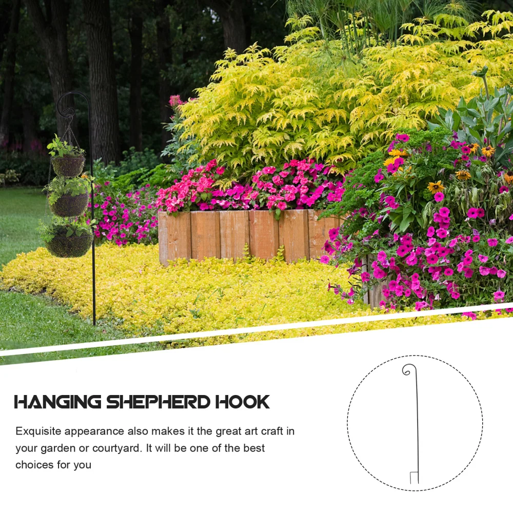 

2Pcs Creative Lantern Shepherd Hooks Outdoor Ground Hooks for Yard Black