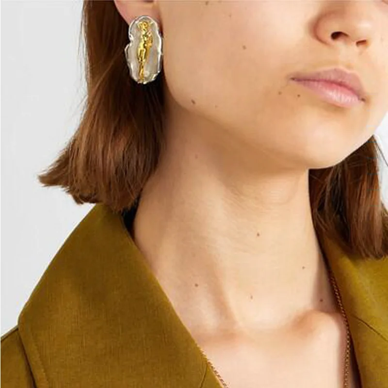 

New style earrings creative two-color electroplating small gold earrings female hot style fashion earrings