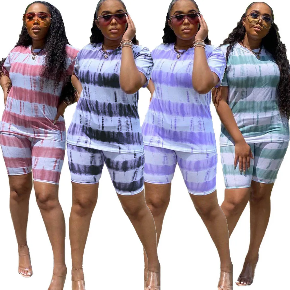 

CQ030 European and American sexy women's fashion personality large size suit dyed stripe printing two-piece suit