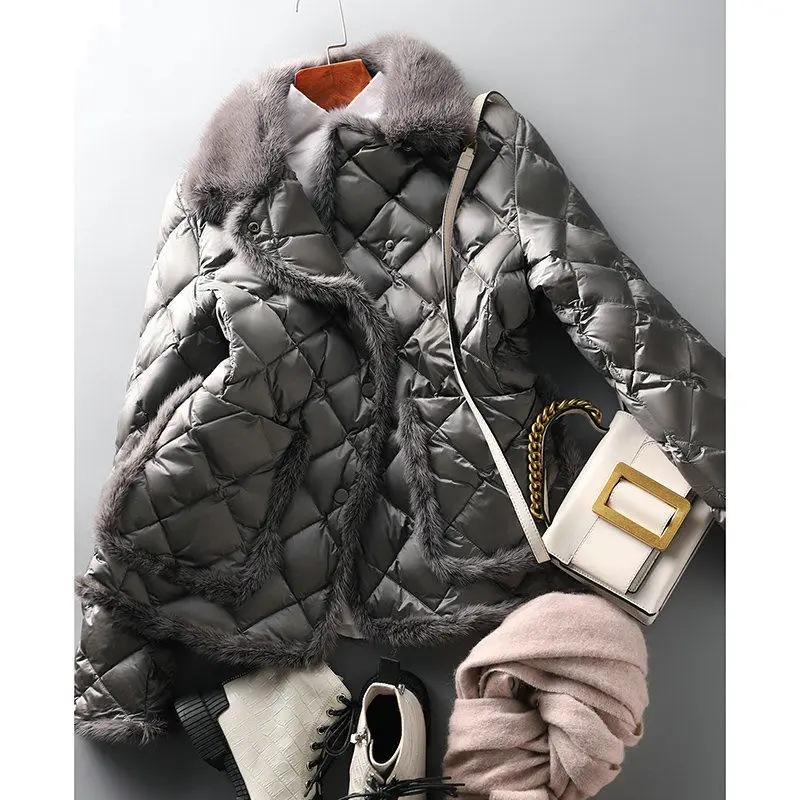 

Imitation mink hair patchwork short cotton coat long sleeves 2020 winter new fashion single-breasted warm cotton clothing