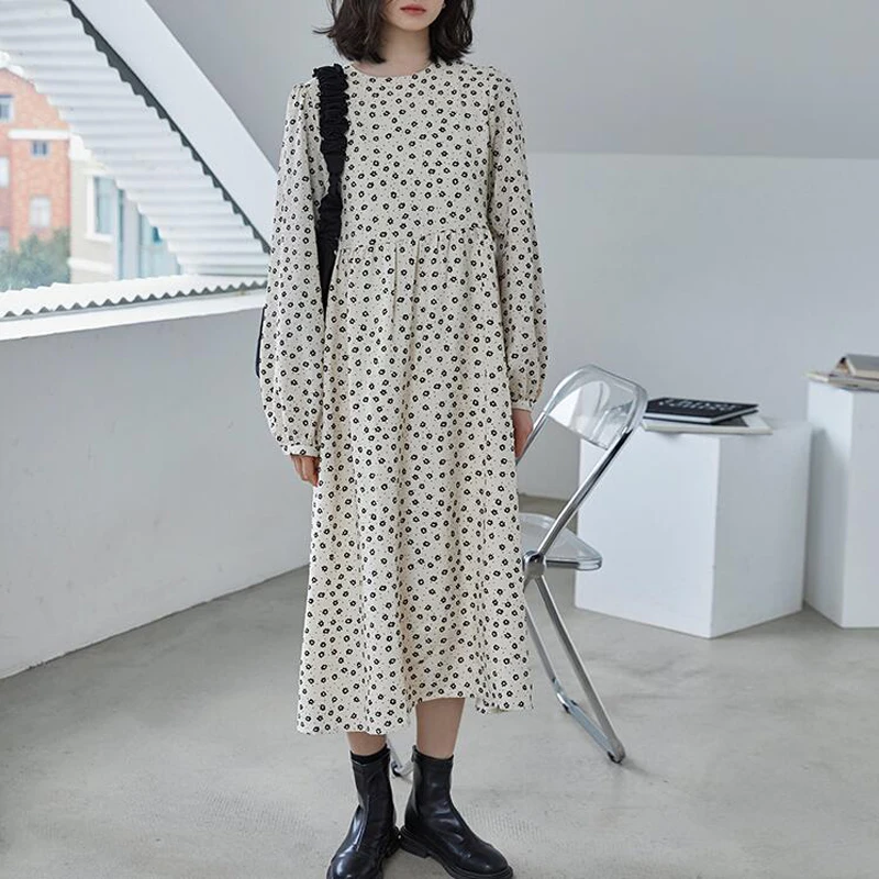 

Elegant Long Sleeve Floral Print Dress Spring Women Chiffon Long Dresses 2021 Fashion High Waist Ladies Maxi Dress