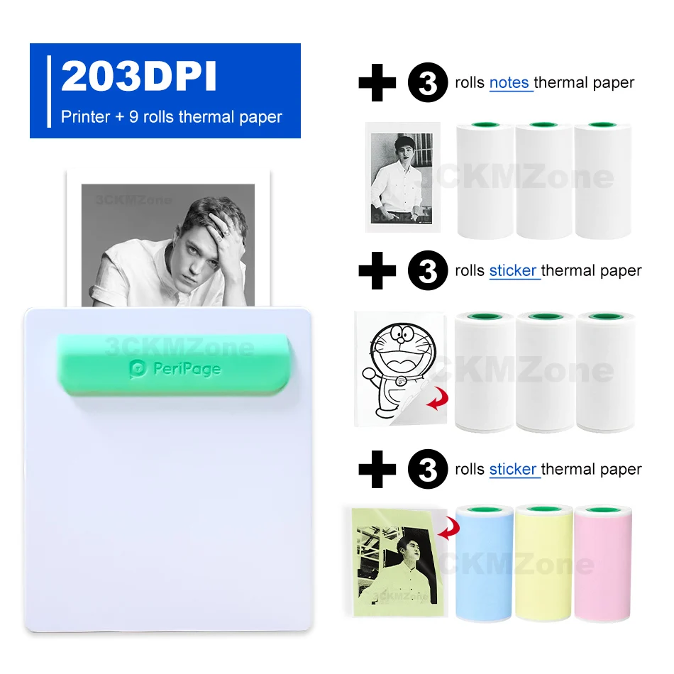 203-15 rolls paper Peripage Карманный bluetooth принтер для фотографий 58 мм 2 дюйма термопечать заметок беспроводной принтер ручной принтер для телефона android iOS - Цвет: 203-15 rolls paper