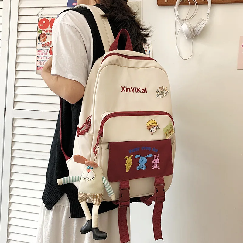 

Cute Canvas Woman Backpack Schoolbag for Teenage Girls Luxury Harajuku Female Fashion Bag Kawaii Student Lady Book Pack Mochila