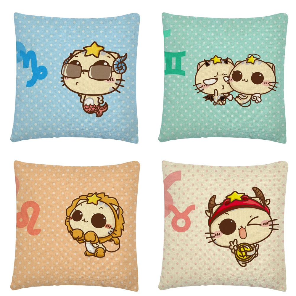 

Cartoon cat constellation pattern Linen Cushion Cover Pillow Case for Home Sofa Car Decor Pillowcase 45X45cm