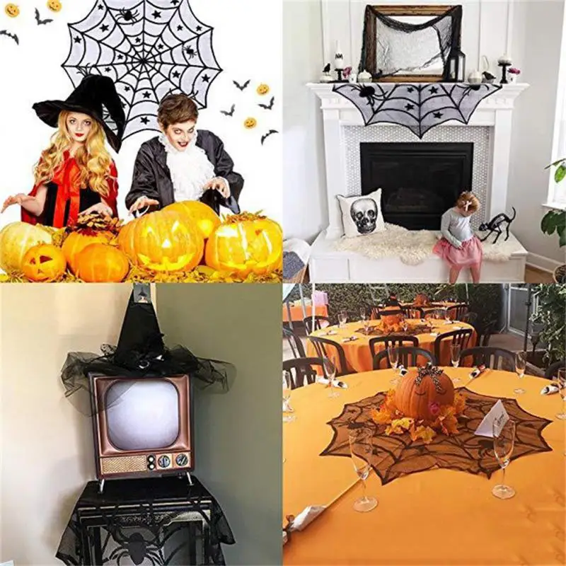 40-дюймовая скатерть призрак фестиваль Хэллоуин Черная кружевная паутина