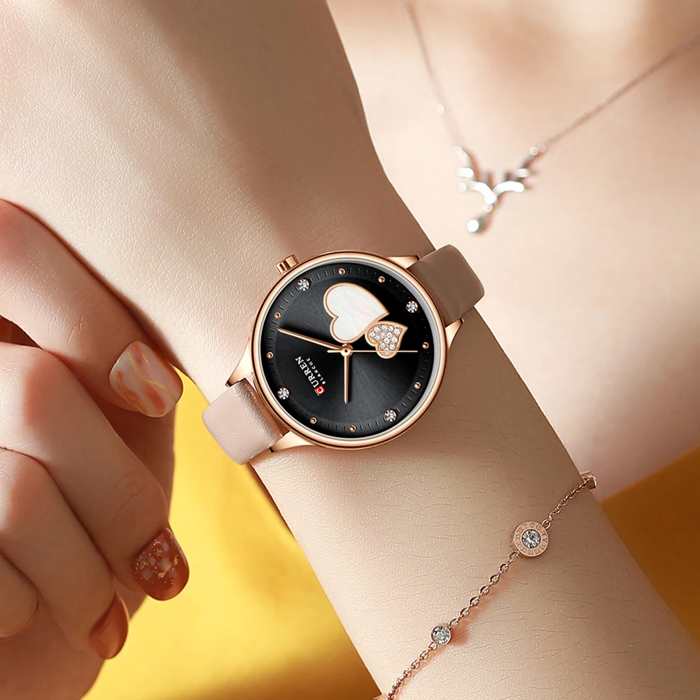 

CURREN Women's Watches Top Brand Luxury Quartz Leather Wristwatch with Rhinestone Elegant Thin Clock for Female