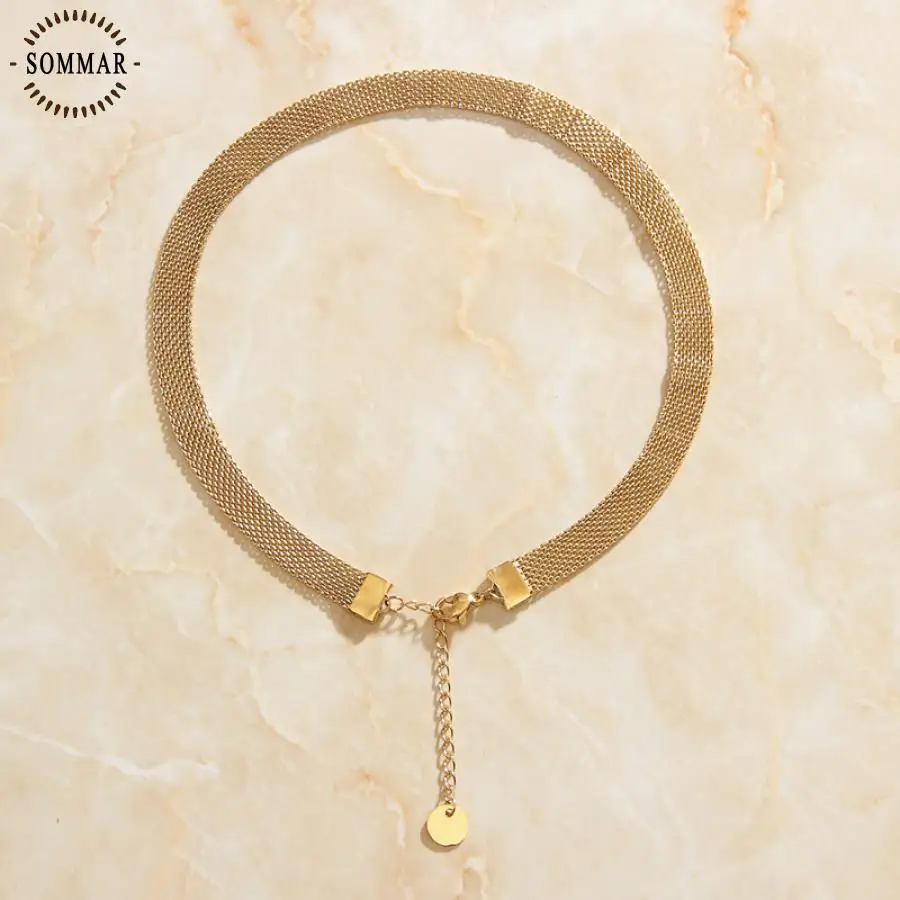 

SOMMAR width 8MM length 34cm extended 5cm adjust stainless steel necklace women for female Heart shape Top Quality Jewelry