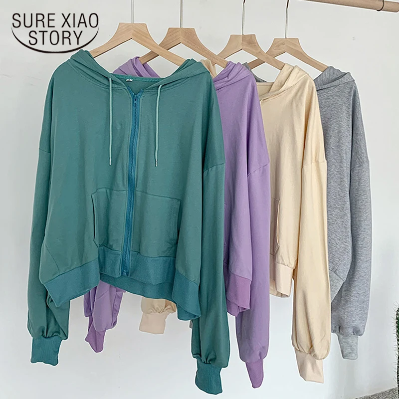 

Pure Cotton 2021 Spring New Korean Version Lazy Style Hooded Long Sleeve Coats Loose Top Women's Ins Chic Sweatershirt 12678