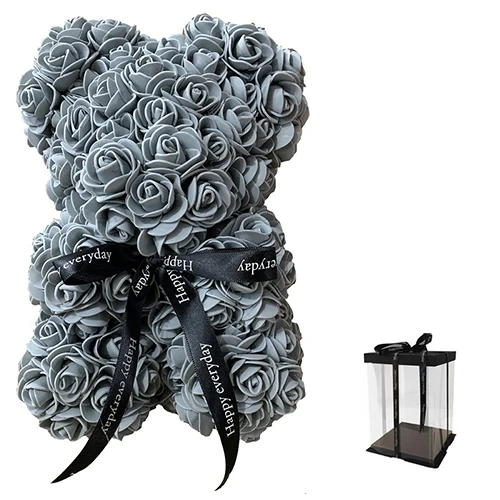 25cm with box 25 см День Святого Валентина Искусственный Красный мишка Роза цветок подарочная коробка для женщин плюшевый медведь кролик подарок - Цвет: 25cm with box