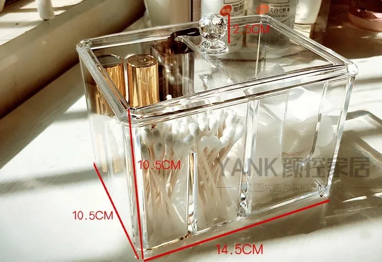 Покрытый хлопковый ящик для хранения косметики прозрачная акриловая маленькая
