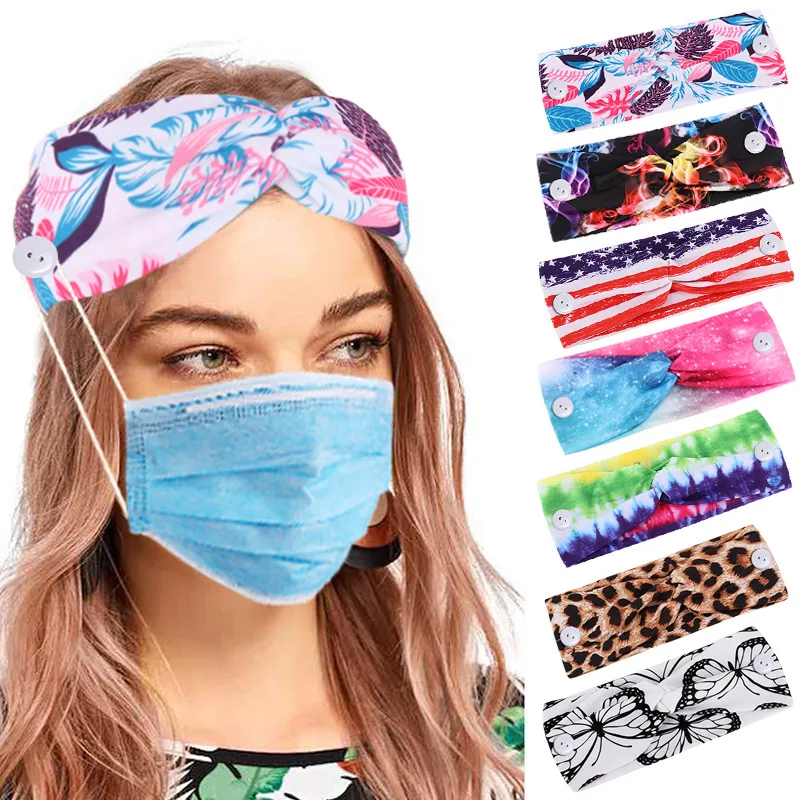 2020 New Fashion Print women girls Headbands ladies Turban headwear bow hair Ribbons with buttons Bandanas Hair Accessories |
