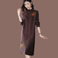 zuoman autumn winter knitted cotton sweaters women thick warm korean vintage pullovers 2022 elegant bodycon midi dress