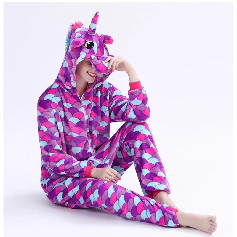 Kuguurumi Onesie для взрослых женщин животных единорог пижамы фланелевые единороги