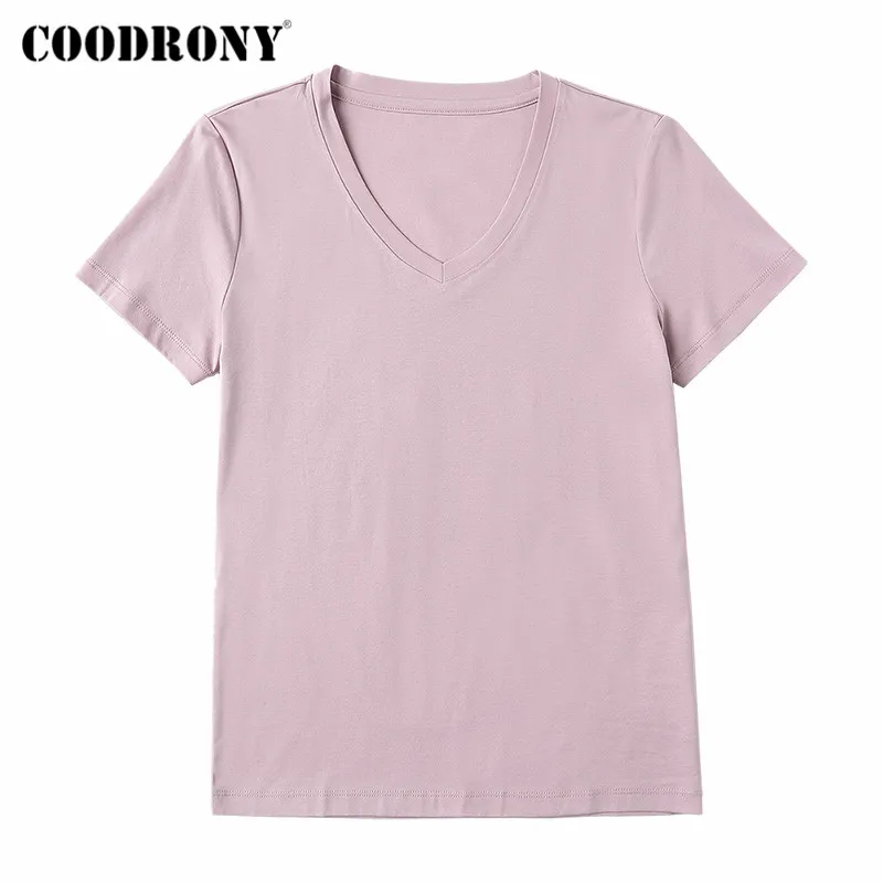 

COODRONY Brand Streetwear Casual Soft Slim Women's Solid Color Tops Elegant Fashion Female Summer Cotton T-Shirts W5039S