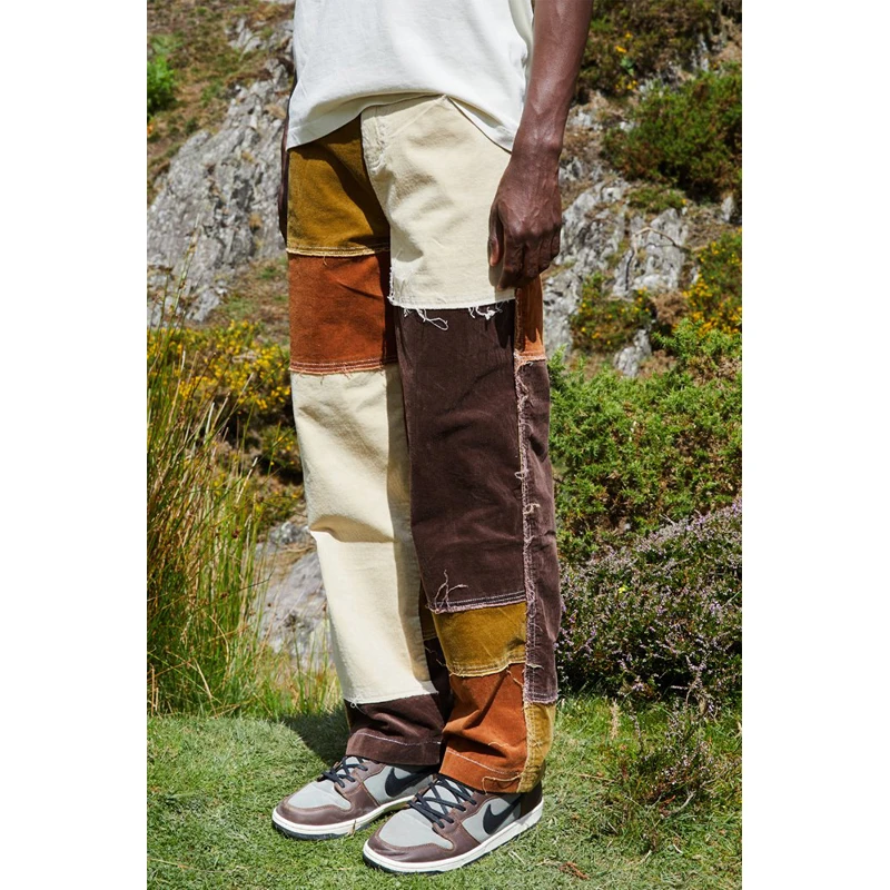 Men Wash Splice Casual Straight Tassel Patchwork Jeans Trousers Male Fashion Streetwear Loose Hip Hop Denim Full Length Pants | Мужская