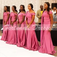 african one shoulder mermaid bridesmaid dresses with long shawl black girls women wedding party formal gowns custom made cheap