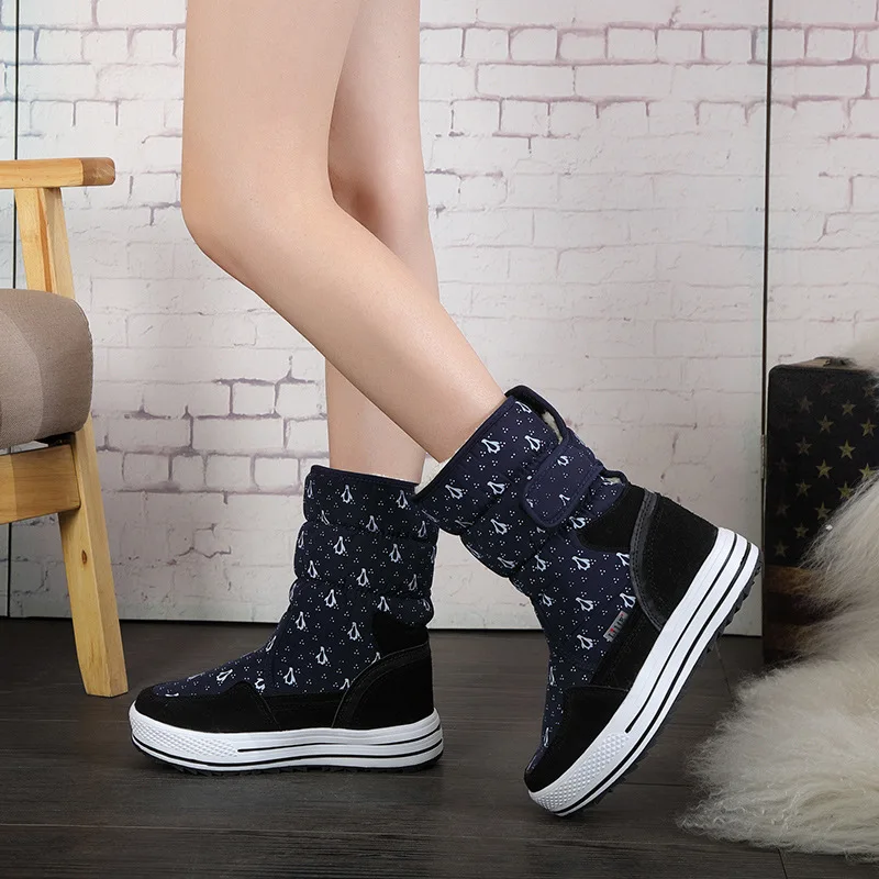 

Johnature Platform Boots 2021 New Winter Plush Women Shoes Hook & Loop Flat With Round Toe Graffiti Sewing Leisure Snow Boots