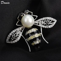 donia jewelry new micro aaa zircon bee pearl brooch high end insect brooch dress pin fashion coat brooch accessories