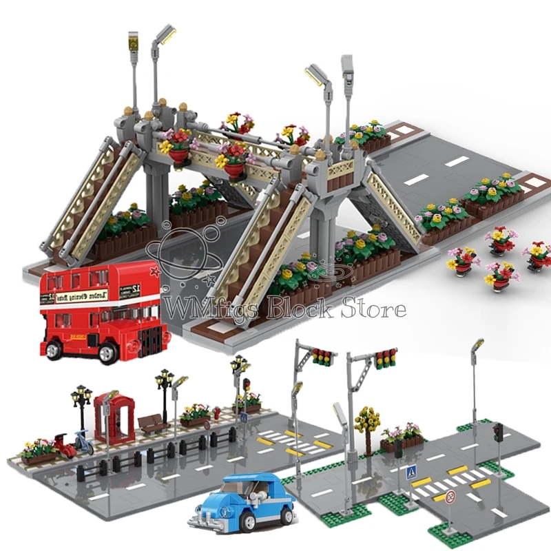 Город МОС автомобили пешеходный мост дорожные магазины уличная сцена