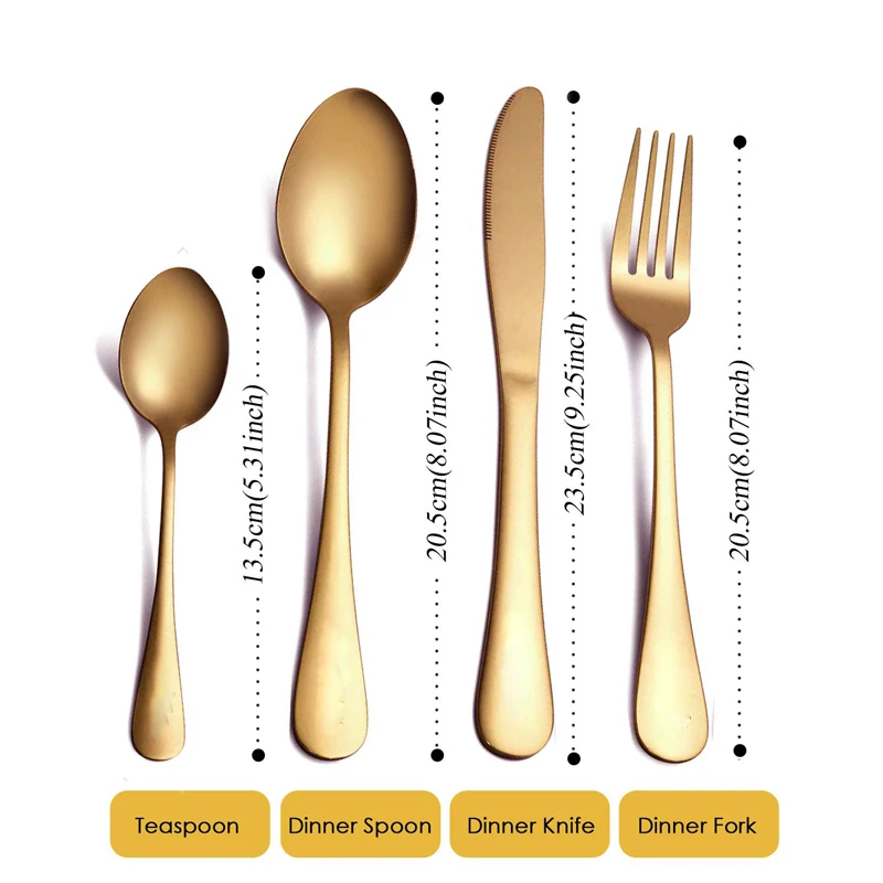 Золотые столовые приборы из нержавеющей стали ножи вилки набор чайных ложек
