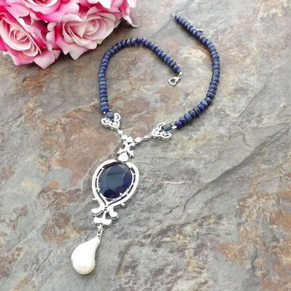 Ожерелье K110107 для женщин граненая цепочка с жемчугом Кеши кубический цирконий 19