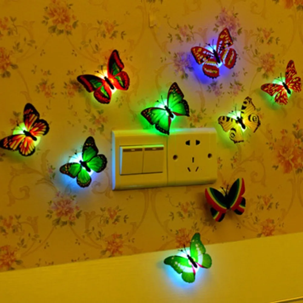 1/5/10pcs Color Light Butterfly Wall Stickers Easy installation Night Home Living Kid Room Fridage Bedroom Decoration | Лампы и