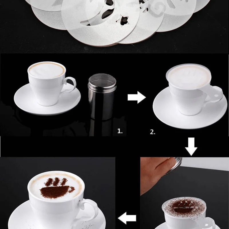 

6Pcs/Set Coffee Stencil Plastic Milk Cake Cupcake Template Barista Cappuccino Latte Printing Model Spray Decoration Tool LBShipp