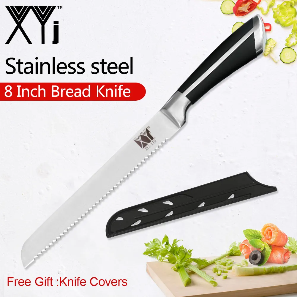 8 inch Bread Knife XYj 3Cr14 Нержавеющая сталь набор кухонных ножей шеф-повара Ножи для мясо рыба овощи фрукты pom ручка с бесплатным подарком Ножи чехлы - Цвет: 8 inch Bread Knife