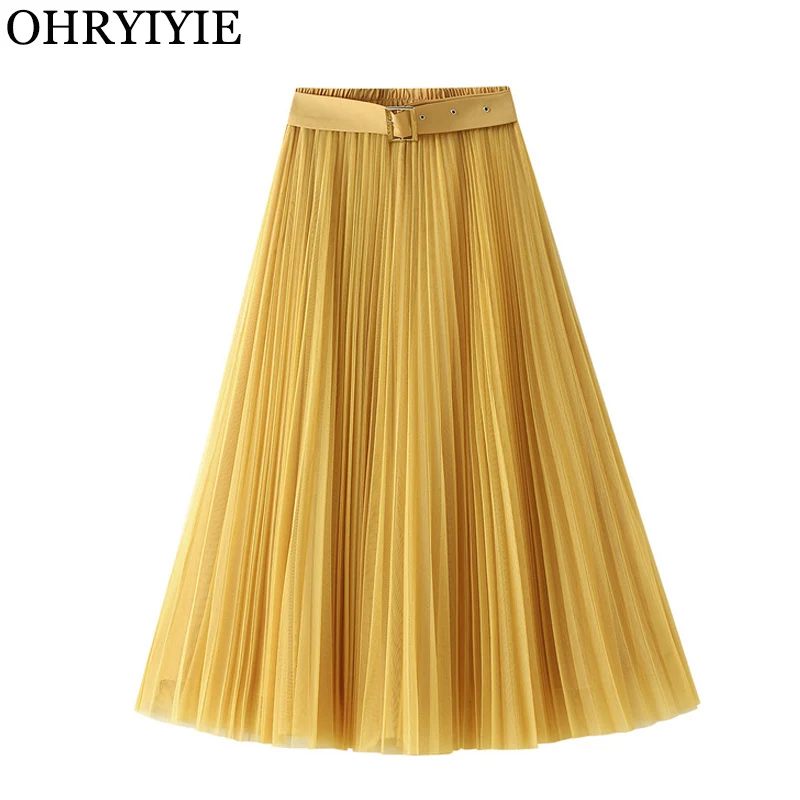 Юбка-макси из тюля OHRYIYIE на весну/лето элегантная с высокой талией со складками в