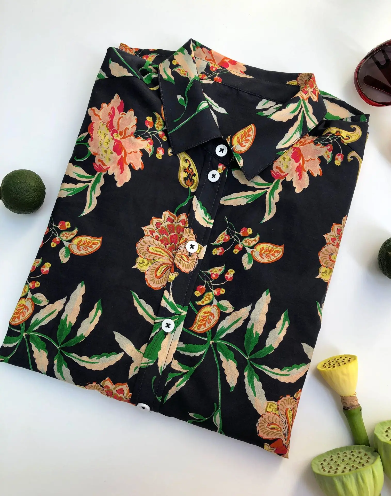 Женская рубашка шелковая SZ Новый светильник хлопковая изысканная с Мозаичным