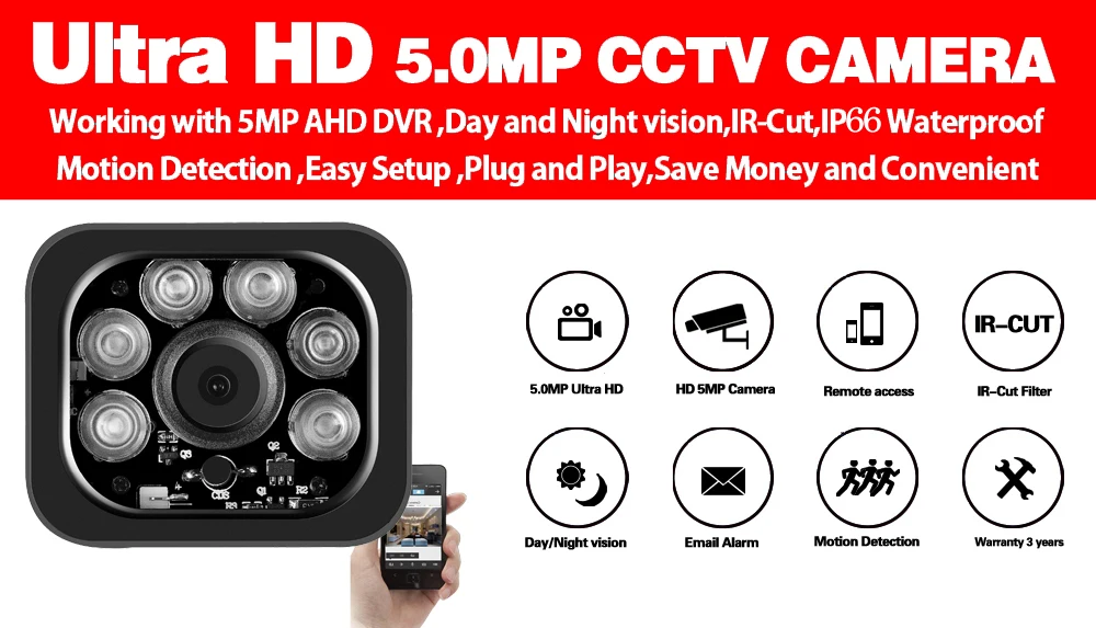 Дистанционный просмотр 5MP AHD CVI TVI аналоговый 4 в 1 металлический корпус Открытый водонепроницаемый ночного видения CCTV камеры безопасности* 2 длинные ИК расстояние