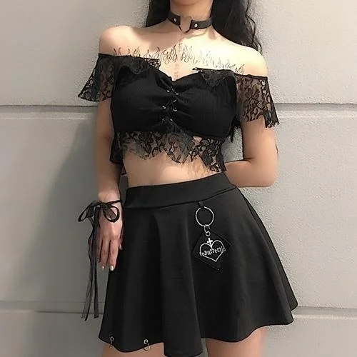 Панковский дизайн женский Готический Цветочный кружевной кроп-топ T018 | Женская