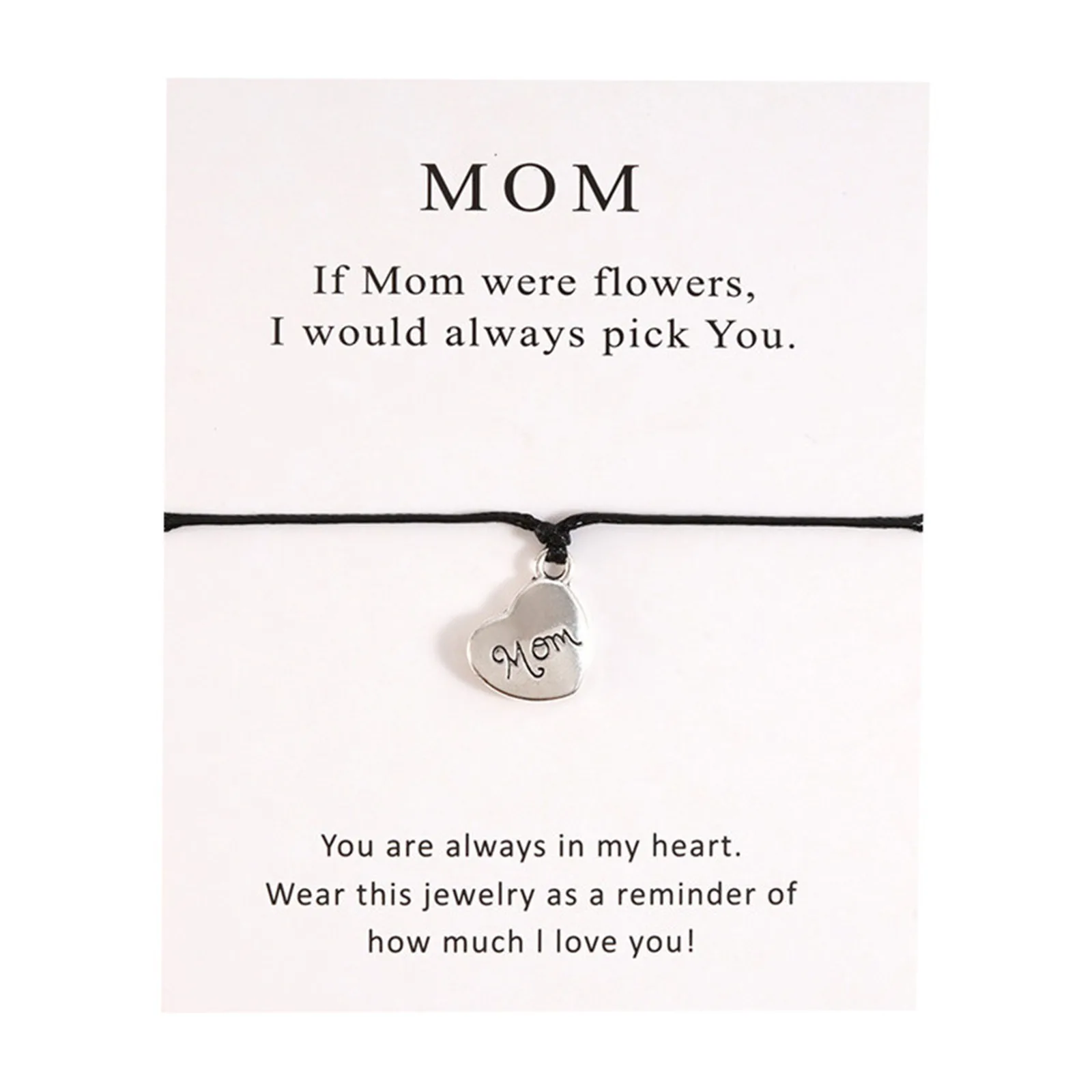 

Polyester Braiding Bracelets Finding Cardboard Series Antique Silver Color Heart Message Mother's Day Gifts Adjustable Bracelets