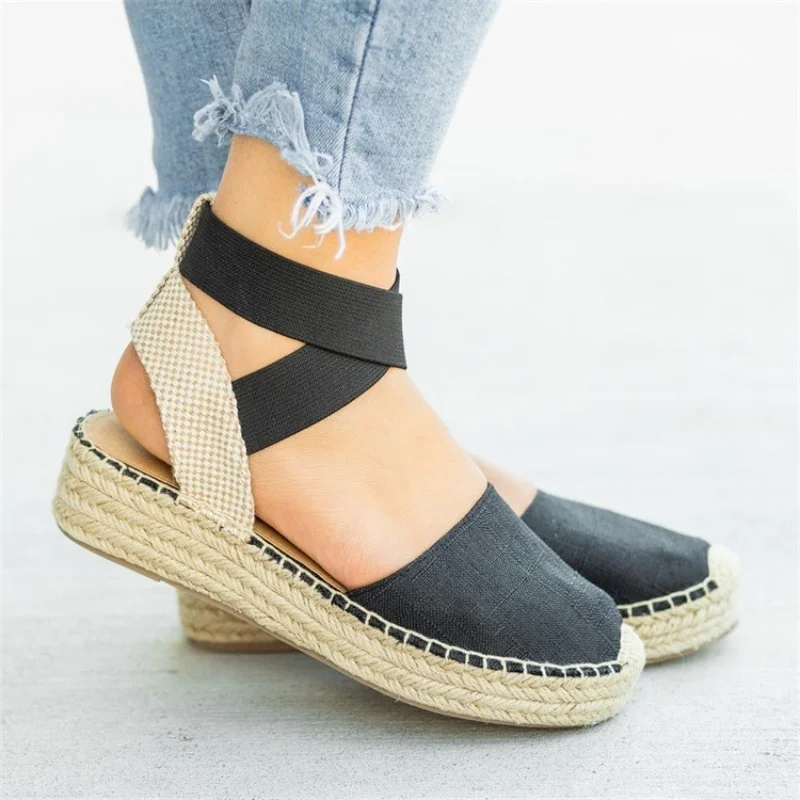 

Woven Sandals Women's Fashion Casual Strappy Thick-Bottom Platform Closed Toe Shoes Leisure Fisherma Big Size Ankle Strap