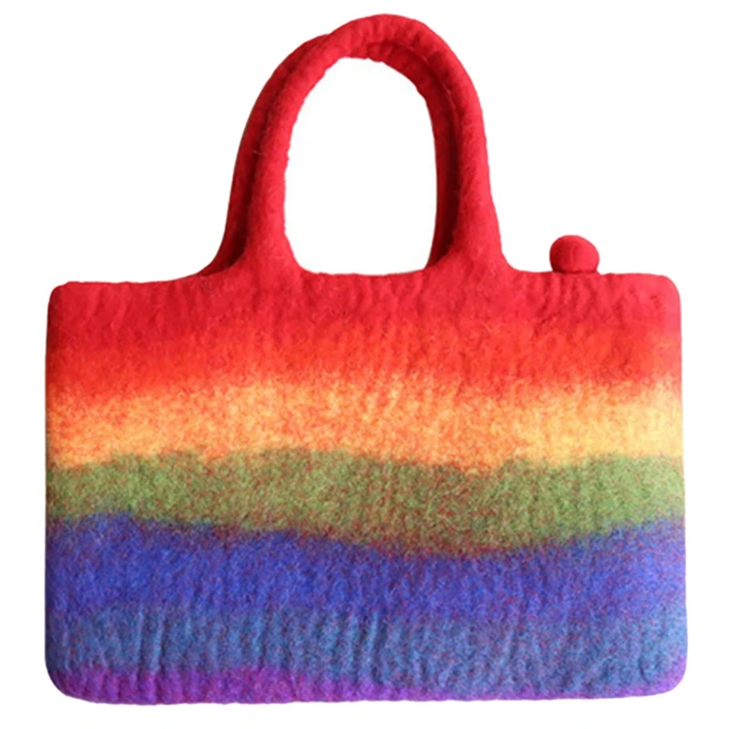 

ASDS-Nepal Handmade Wool Felt Rainbow Big Bag Handbag Laptop Bag Female Bag Sen Female