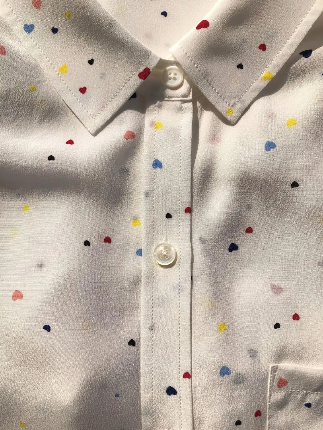 

100% Silk Brand Fashion Women High Luxury Autumn Casual Sweet Cute Pocket Love Print Long-sleeved Shirt Blouse