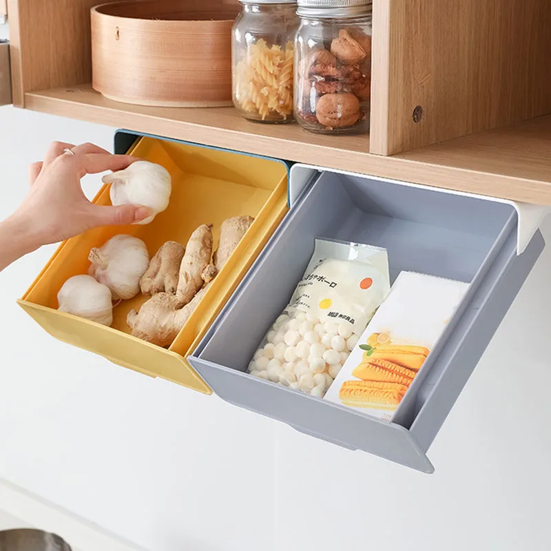 

Under-drawer Storage Boxes Self-adhesive Sundries Stationery Storage Box School Pen Holder Case Container Kitchen Desk Organizer