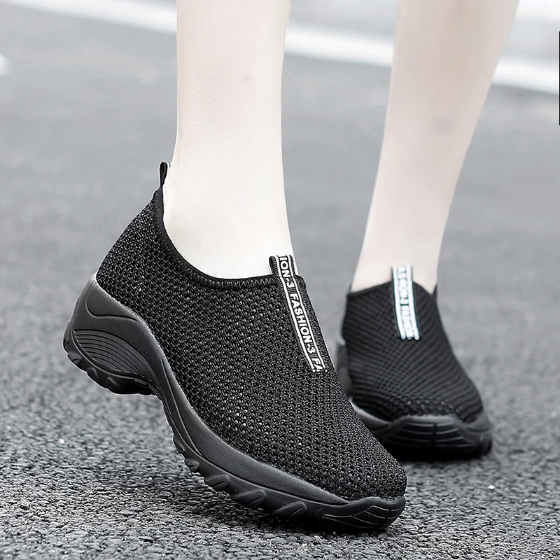 

Women Shoes Lady Running Walking Shoes Summer New Mesh Breathable Knit Ladies Mix Colors Sneakers Soft Platform Slip On Loafers