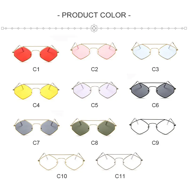 

HBK Retro Small Rhombus Sunglasses For Women Men Metal Double Beam Personality Vintage Sun Glasses Polygon Ocean Lens UV400