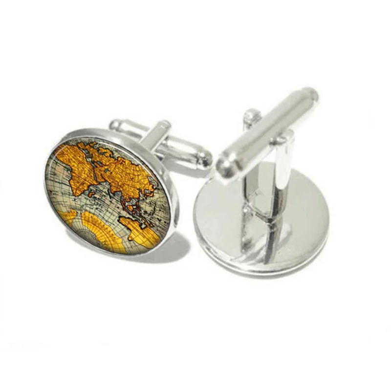 1 Pair Silver Vintage Round Men Cufflinks Old World Navigation Map &amp Fruit Pineapple Cuff Links Golden Luxury Metal Cuffl | Инструменты