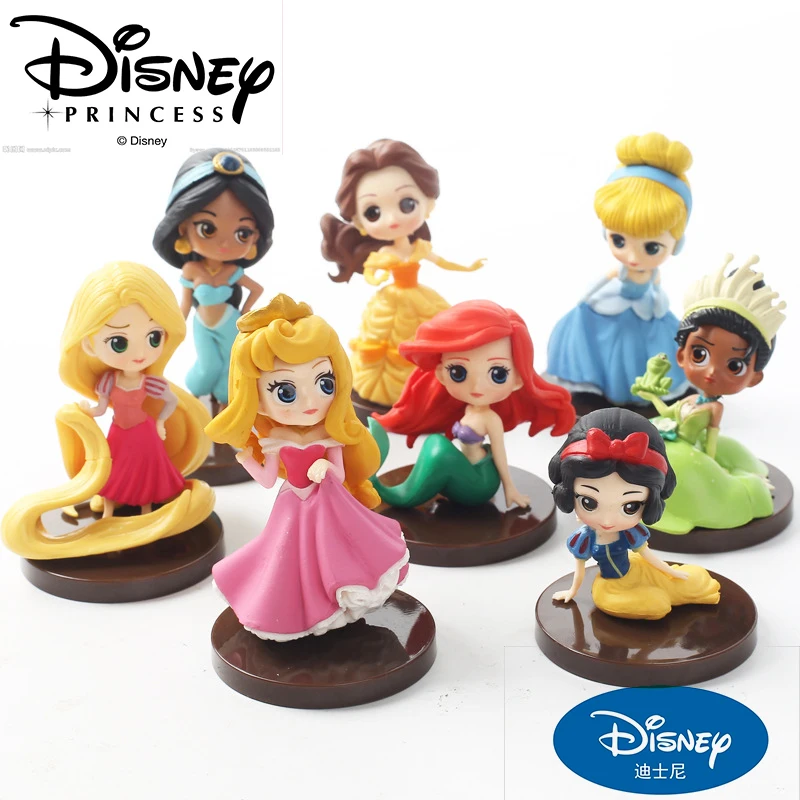 

8pcs/lot Q Posket princesses figure Toys Dolls Tiana Snow White Rapunzel Ariel Cinderella Belle Mermaid PVC Figures toys