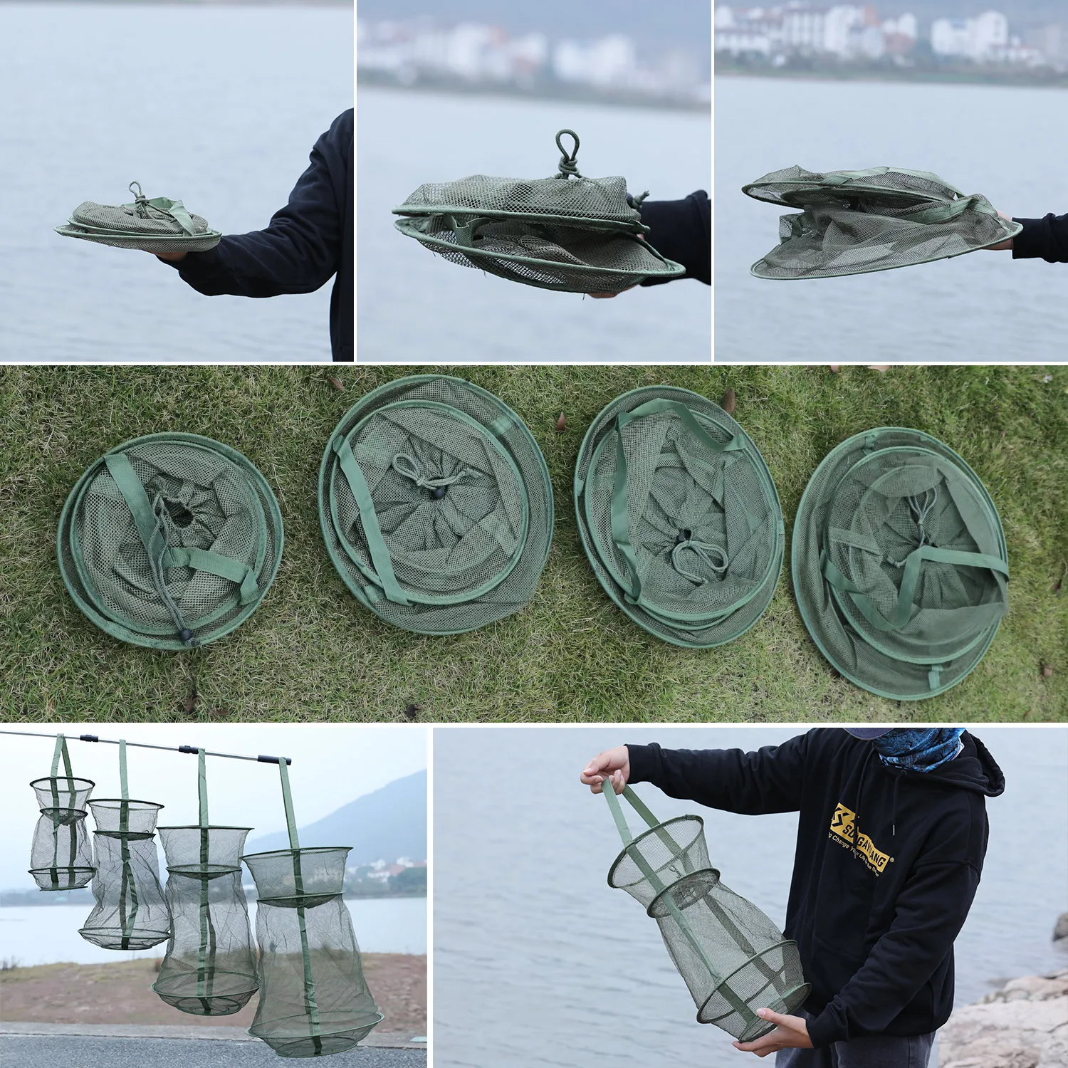 

Sougayilang Portable 4 Sizes 3 Layer Fishing Net Round Folding Fish Shrimp Mesh Cage Cast Net Fishing Trap Net Fold Landing Net