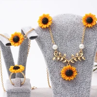 4 ppiece fashion sunflower necklace sunflower earrings ring cute bracelet creative clavicle chain set