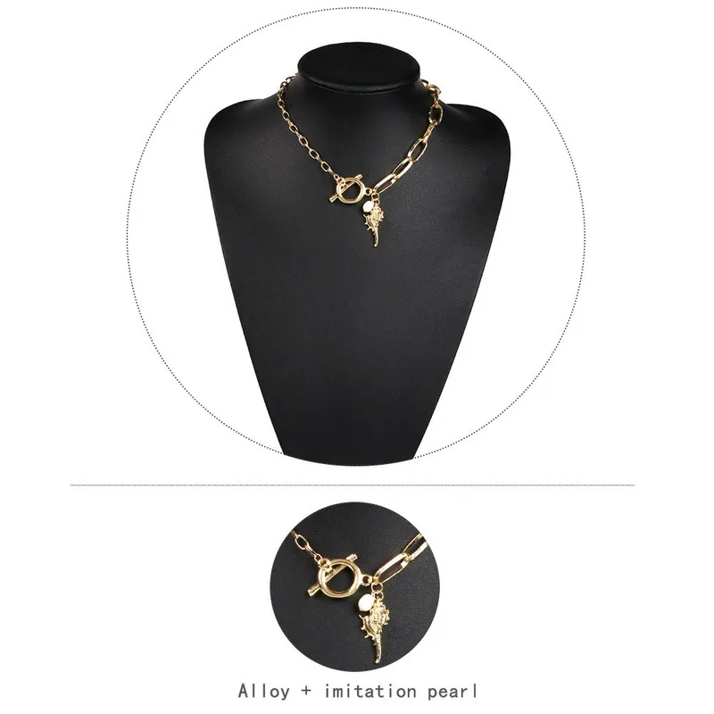 Europe and the United States new asymmetric chain alloy necklace imitation pearl conch shell | Украшения и аксессуары