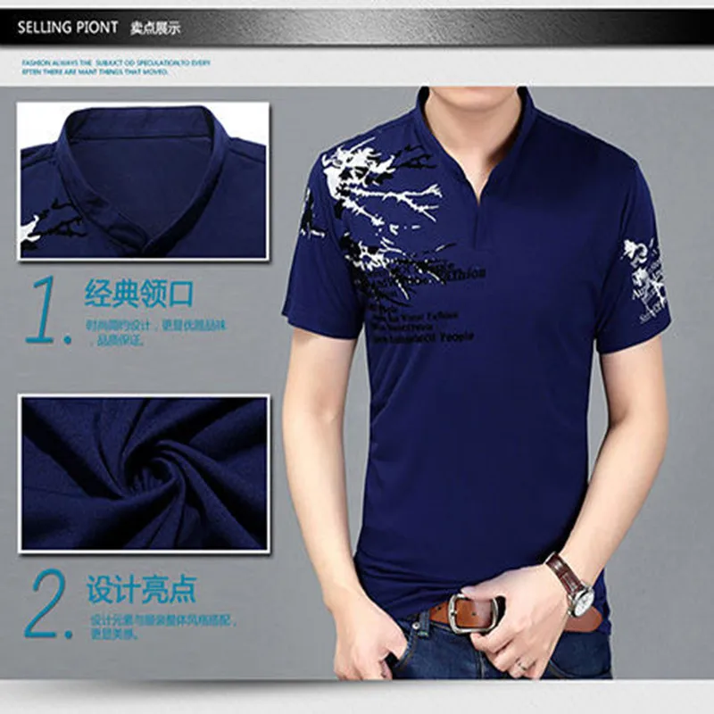 

Summer new men's leisure, fashion letters short sleeves, printed Henry collar T-shirt, slim 2021 men's wear