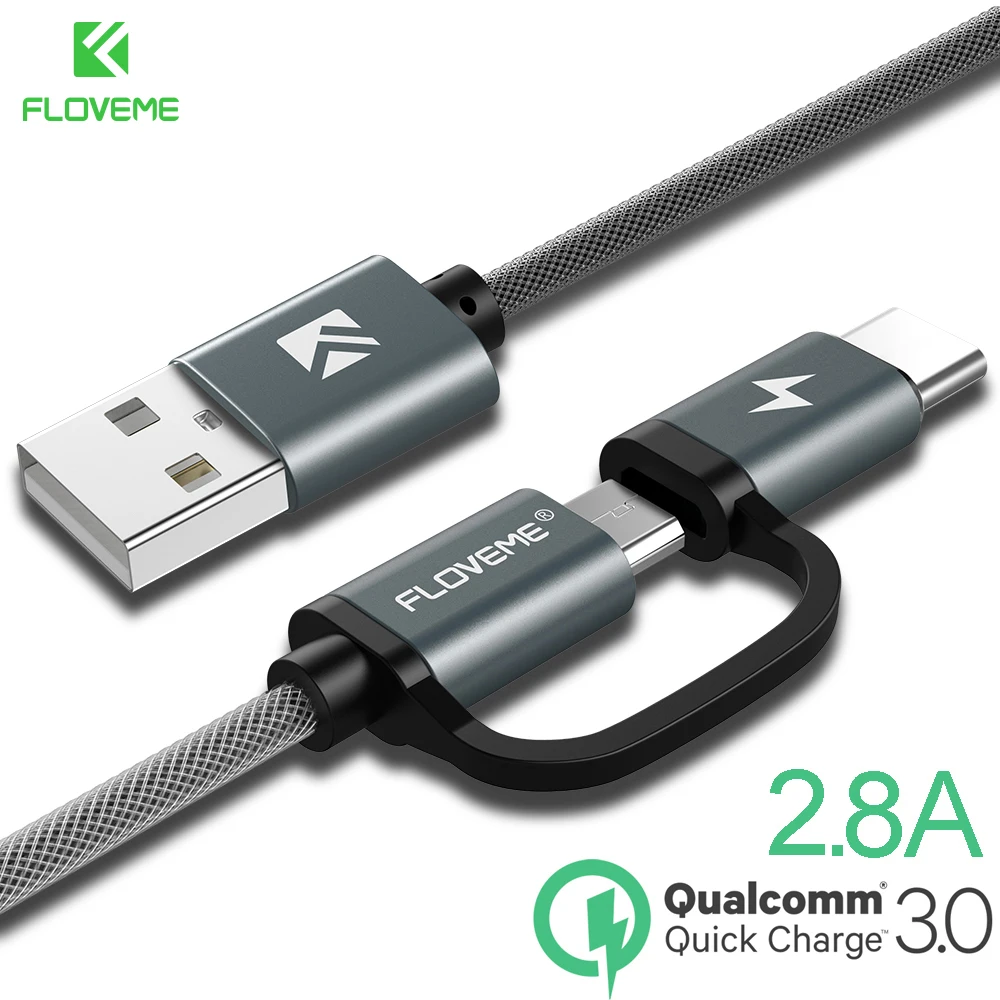 Кабель FLOVEME 2 в 1 Micro USB Type-C для быстрой зарядки QC 3 0 Xiaomi Mi9 Huawei Samsung мобильный телефон