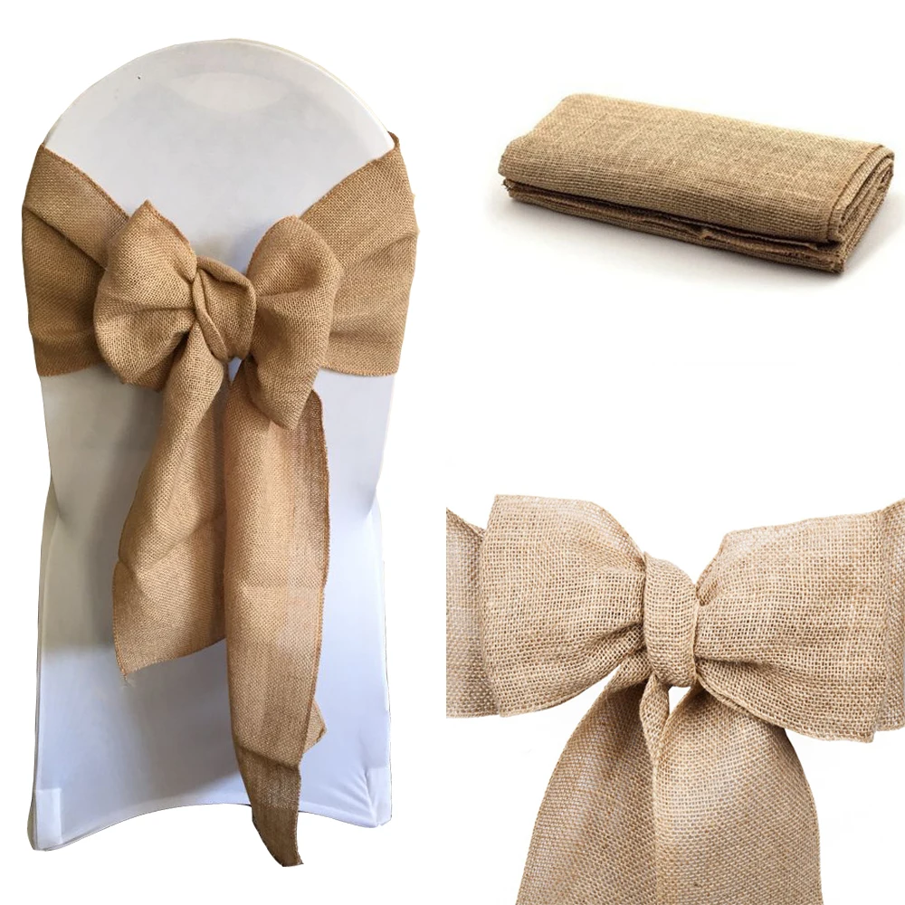 

17cm x 275cm Naturally Vintage Burlap Chair Sashes Jute Chair Tie Bow for Rustic Wedding Decorations